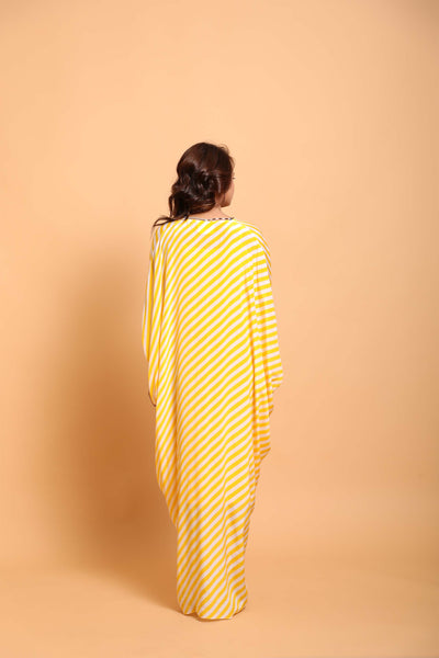 Nikasha Yellow And White Leheriya Kaftan Dress fusion resort casual indian designer wear online shopping melange singapore