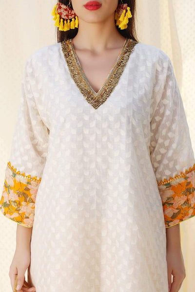 Jamdani Kurta With Gauze Skirt