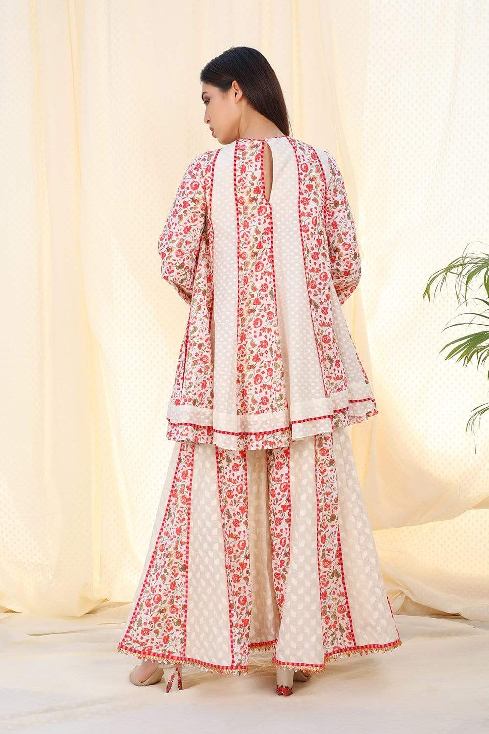 Nikasha - Jamdani kurta with sharara and printed dupatta - Melange Singapore - Indian Designer Wear Online Shopping