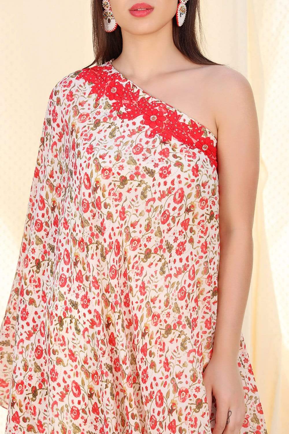 One Shoulder Tunic With Double Layered Sharara