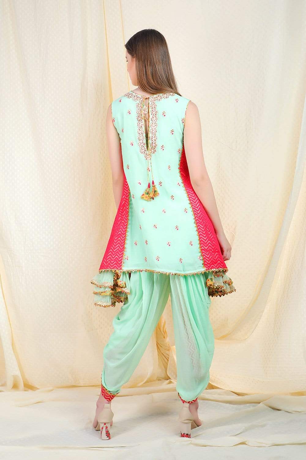 Pista Side Georgette Tunic With Dhoti