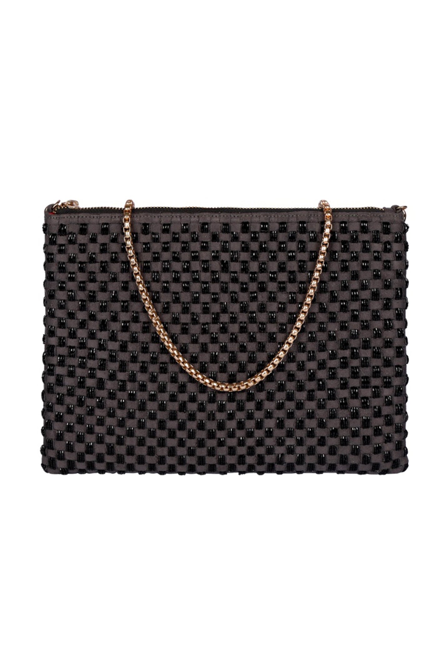 Weave Go Together Zipper Clutch Black