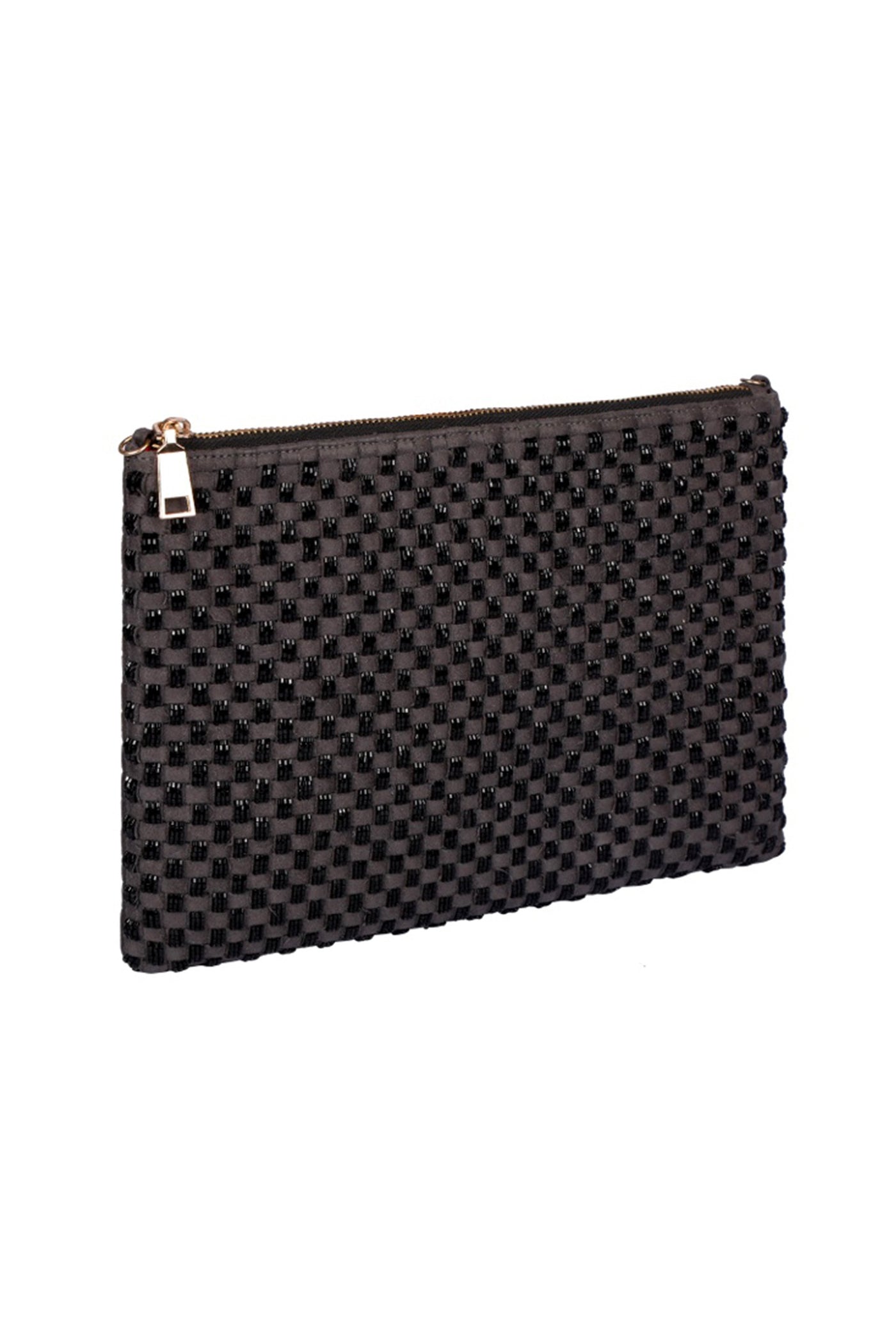 Weave Go Together Zipper Clutch Black