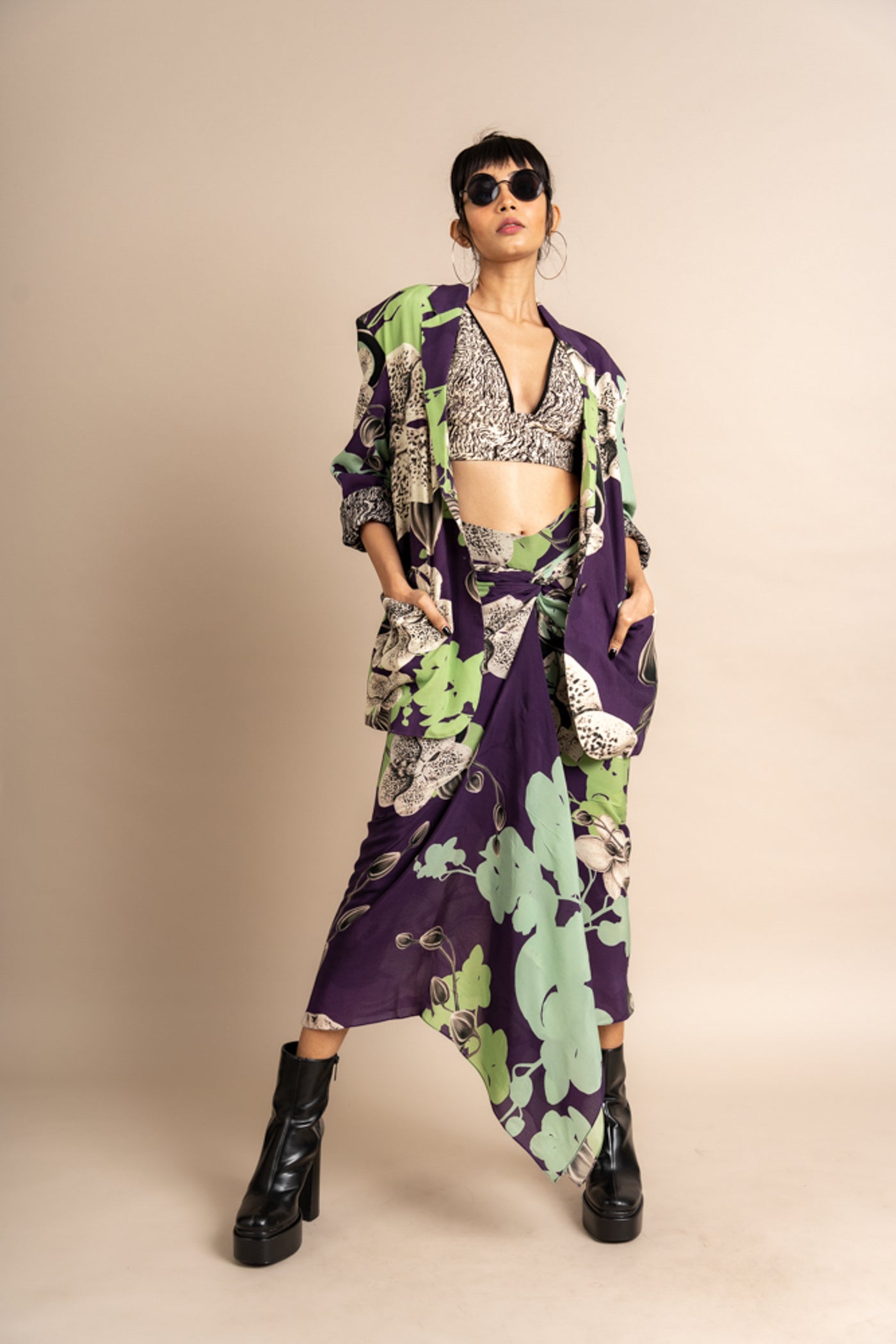 Nupur Kanoi Blazer and Skirt With Bra Top Purple Online Shopping Melange Singapore Indian Designer Wear