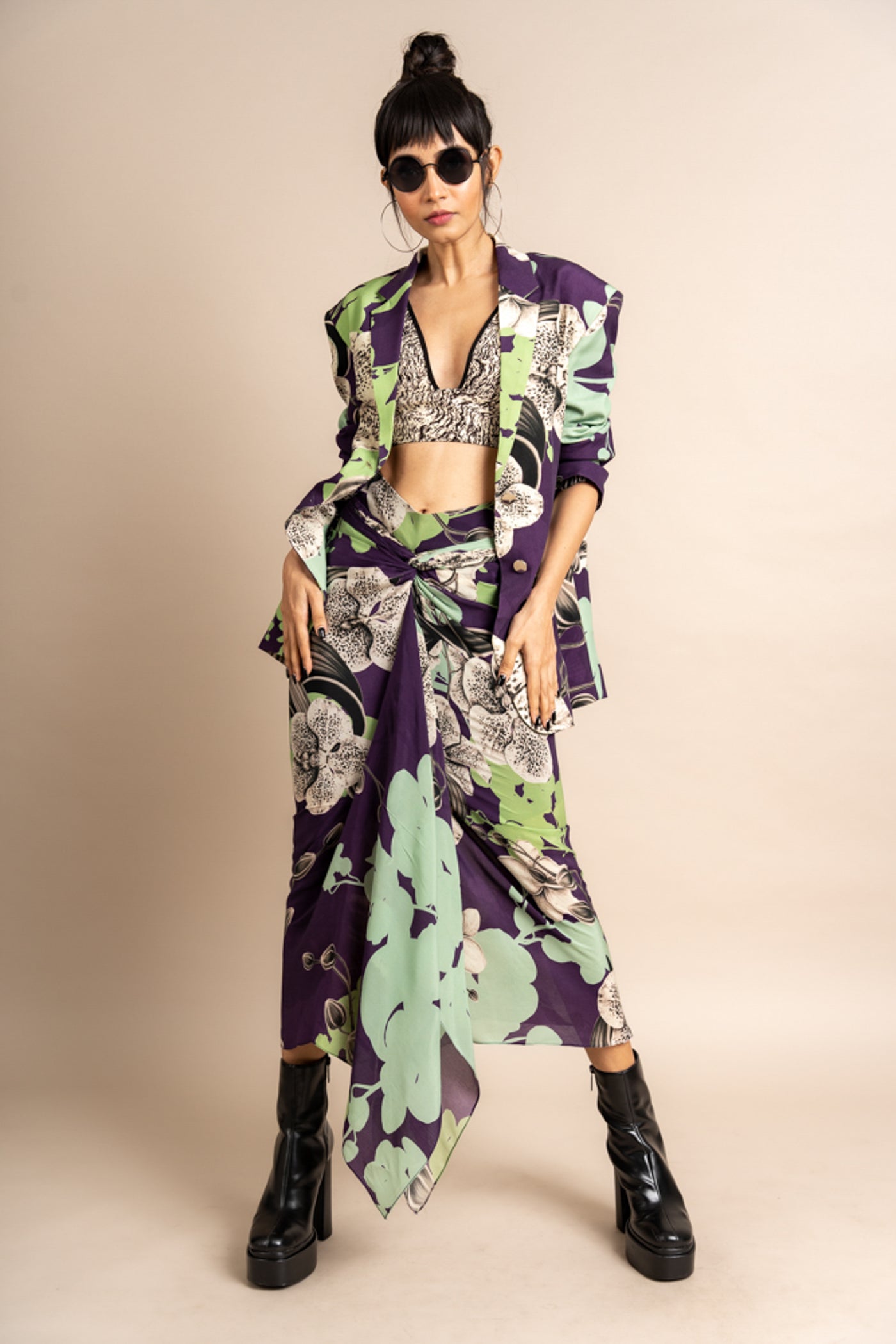 Nupur Kanoi Blazer and Skirt With Bra Top Purple Online Shopping Melange Singapore Indian Designer Wear