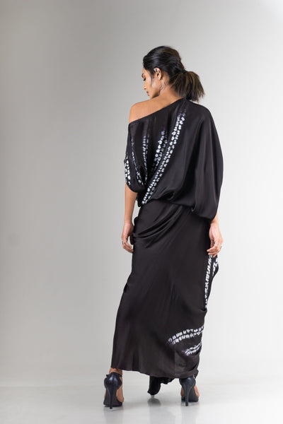 Black Gather Cowl Skirt And Off Shoulder Top Set