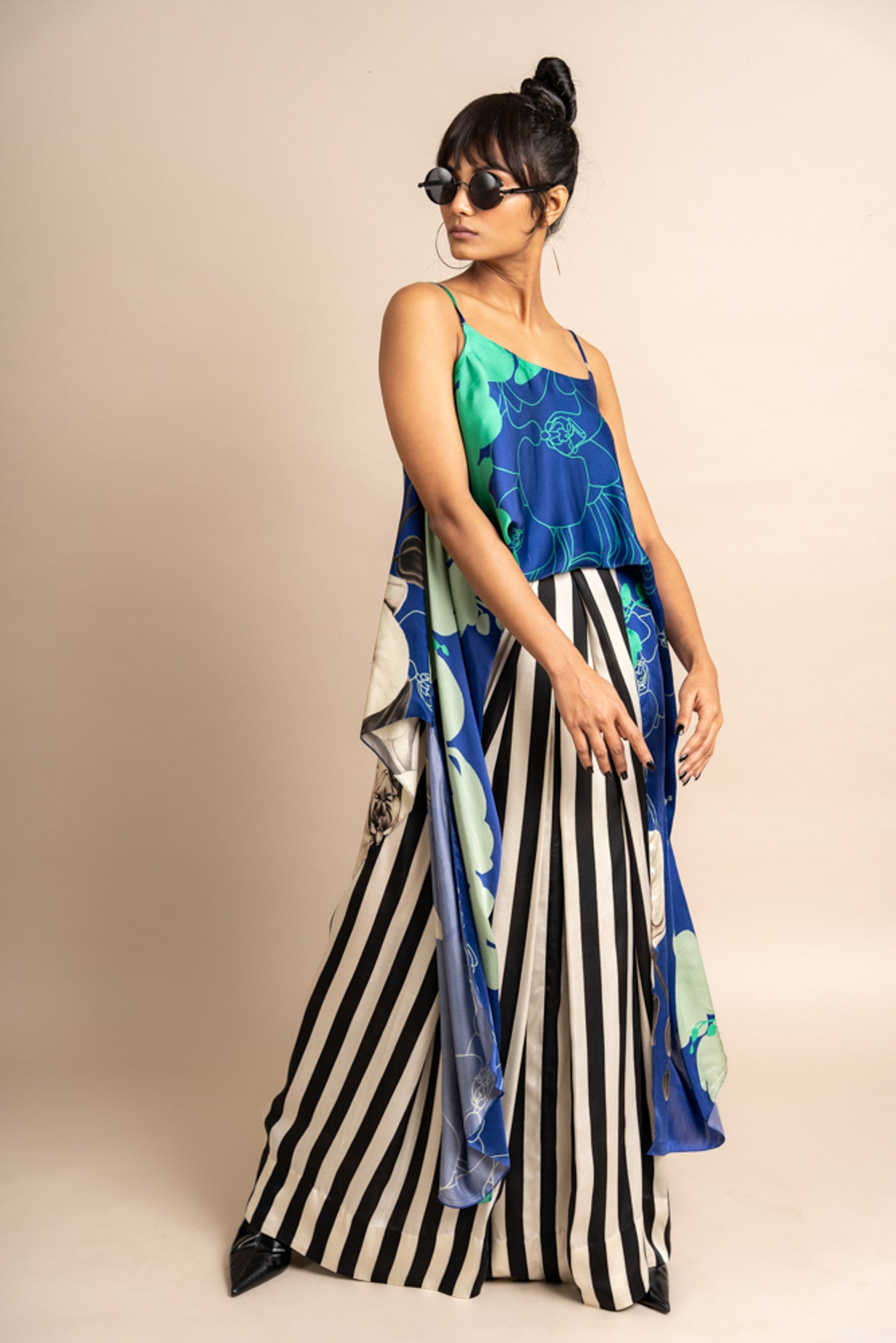 Nupur Kanoi Top With Lungi Blue  Online Shopping Melange Singapore Indian Designer Wear