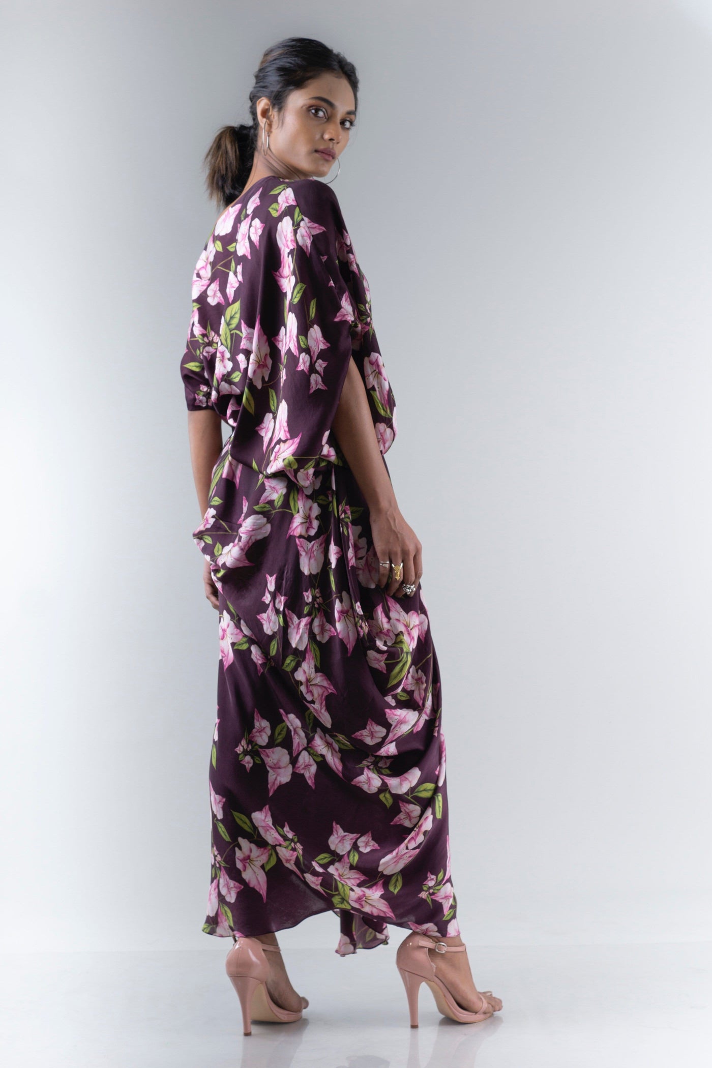 Floral Gather Cowl Skirt And Off Shoulder Top Set