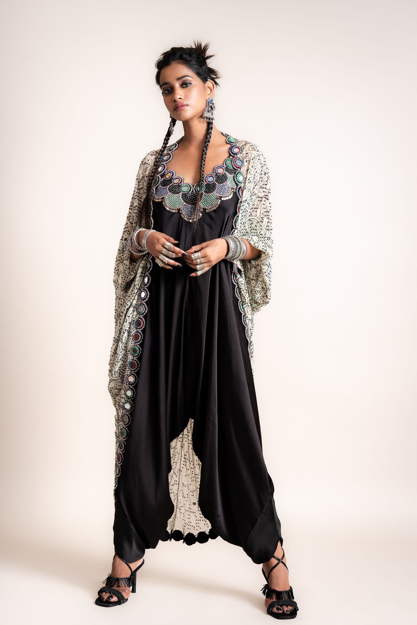 Nupur Kanoi Gather Kite With Jumpsuit Set black designer fashion online shopping melange singapore