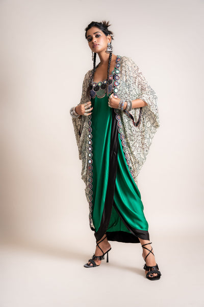 Nupur Kanoi Gather Kite With Sack Dress Set green designer fashion online shopping melange singapore