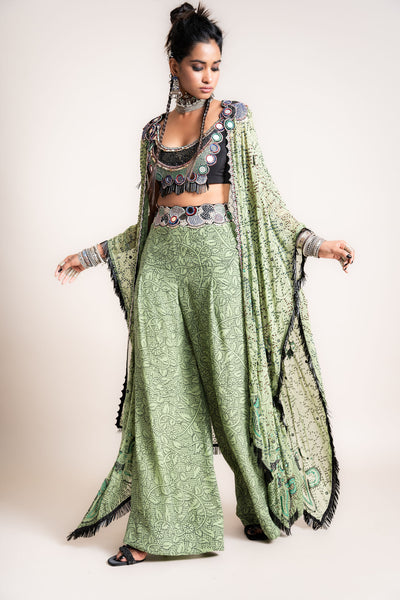 Nupur Kanoi Kaftan Jacket With A-Line Pants Set green designer fashion online shopping melange singapore