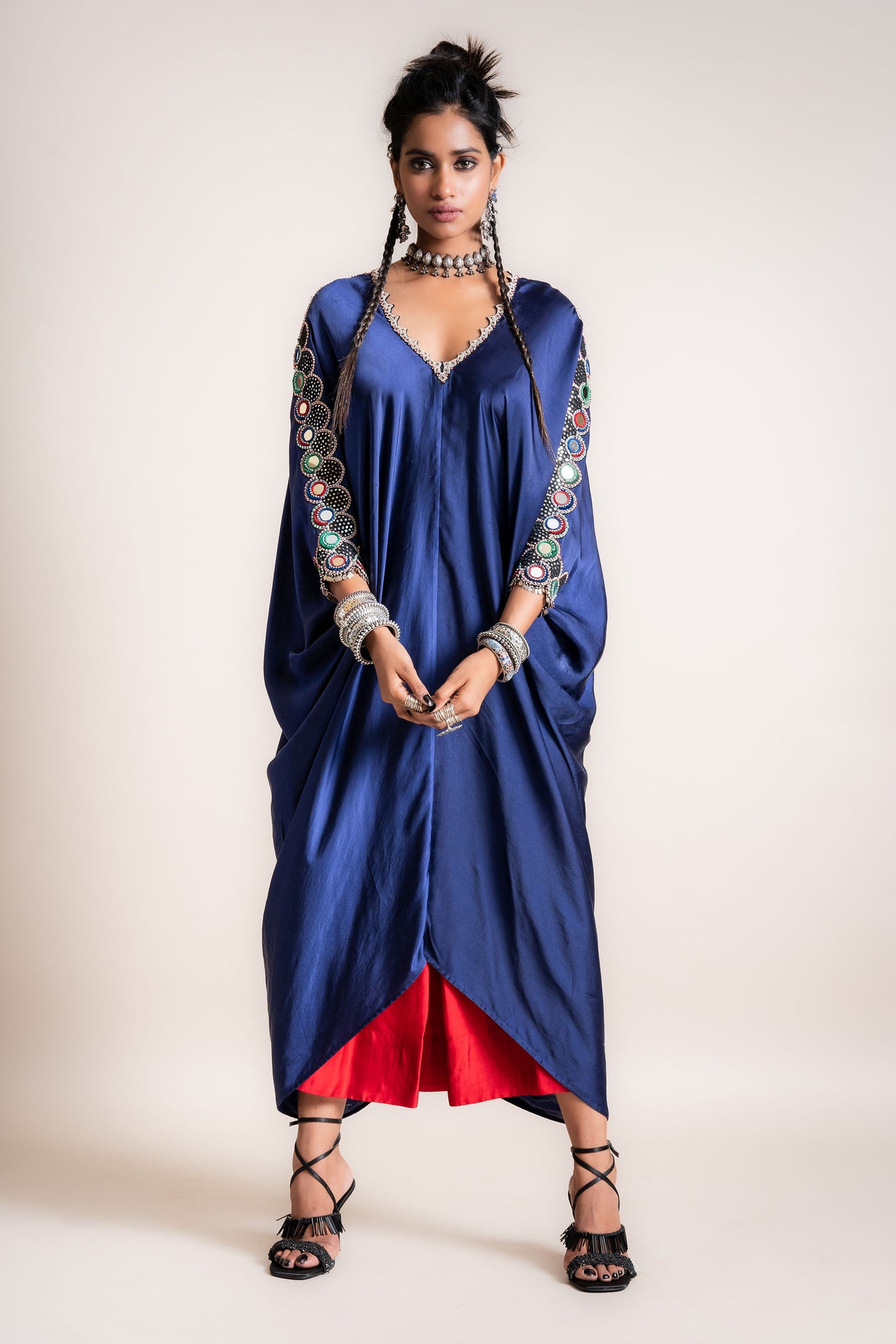 Nupur Kanoi Kaftan Kurta With Lungi Set navy designer fashion online shopping melange singapore