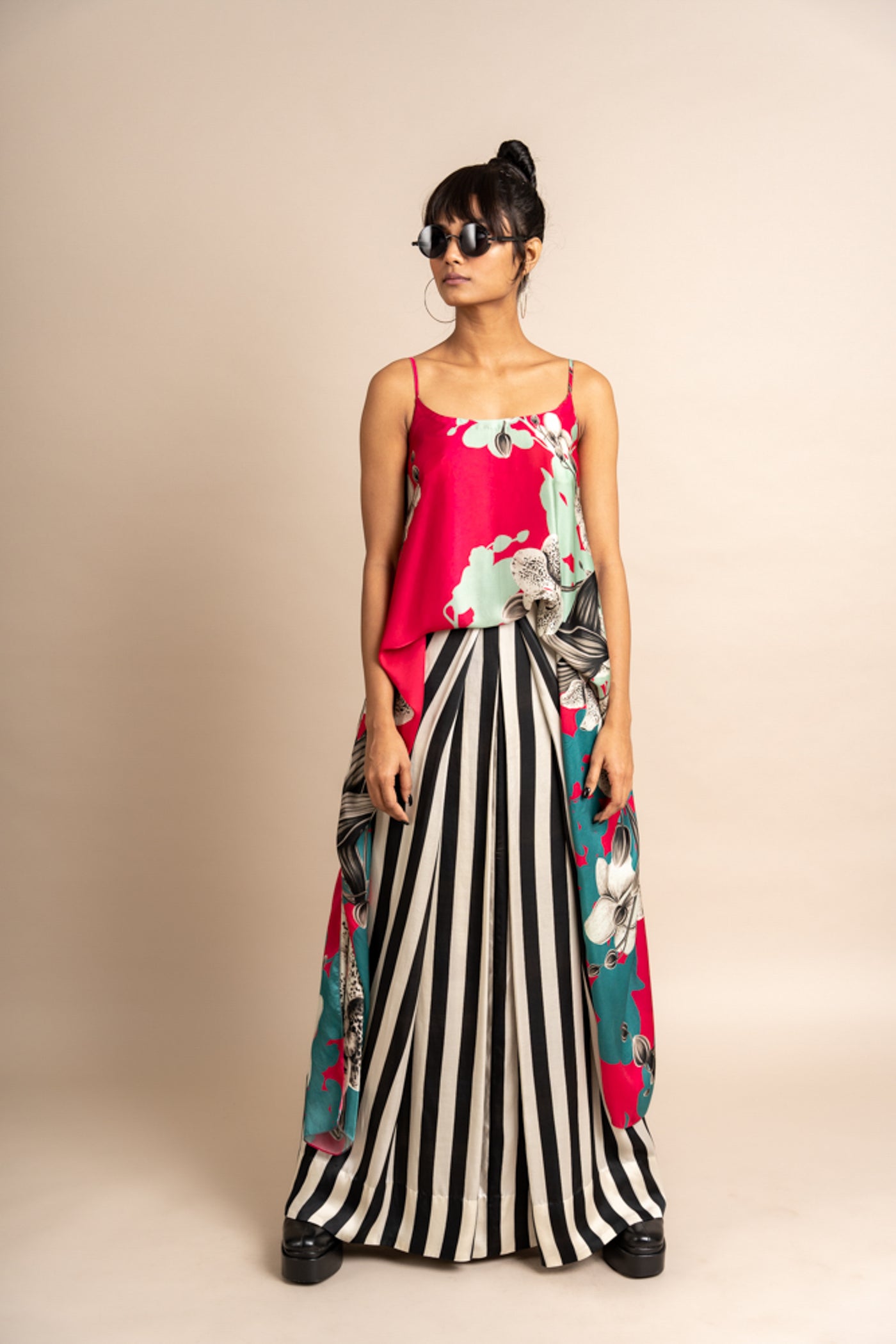 Nupur Kanoi Top With Lungi Pink  Online Shopping Melange Singapore Indian Designer Wear