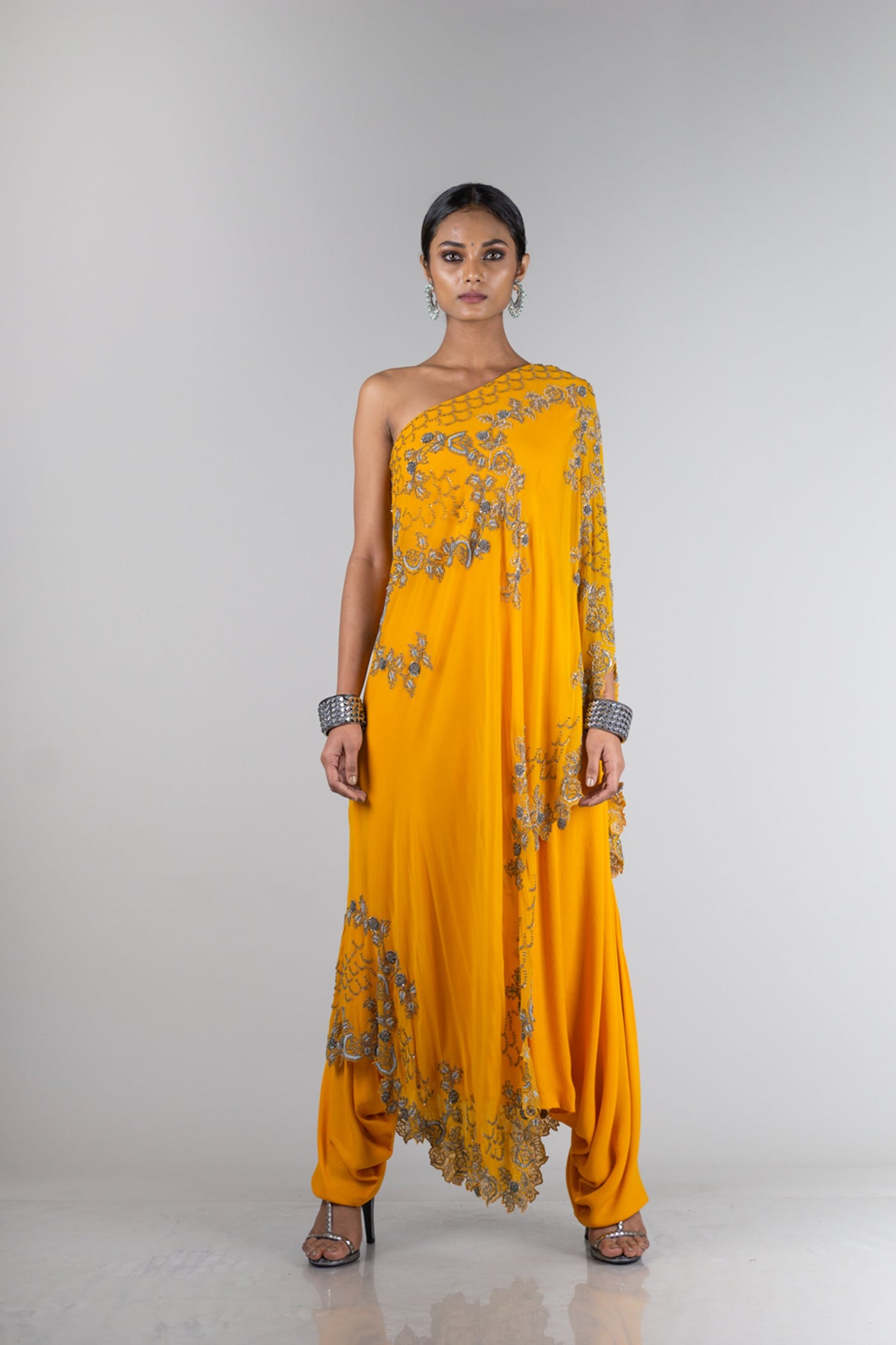 One Shoulder Cape Dhoti Jumpsuit
