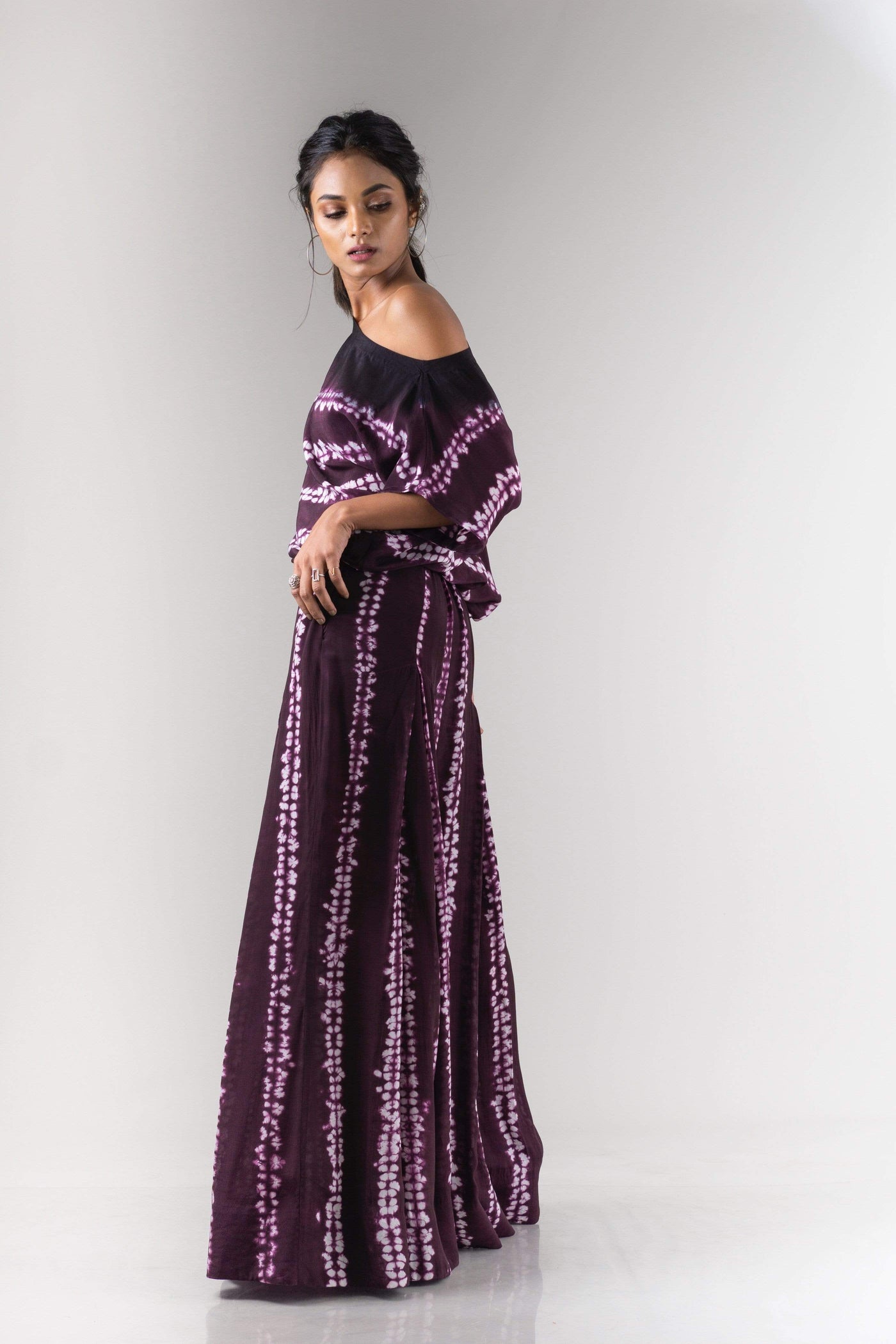Plum Off Shoulder Top And Box Pleated Pant Set