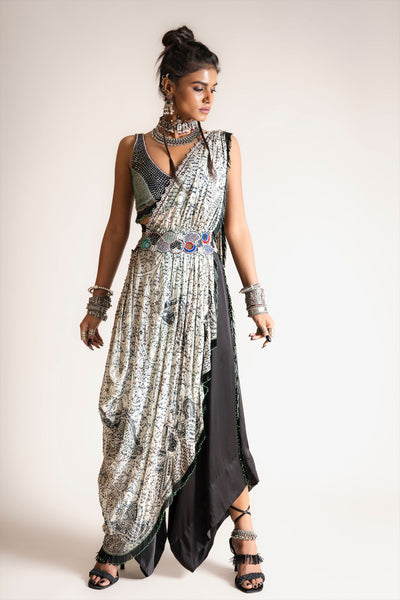 Nupur Kanoi Pre-Draped Palla Sari Set coconut womenswear designer fashion online shopping melange singapore