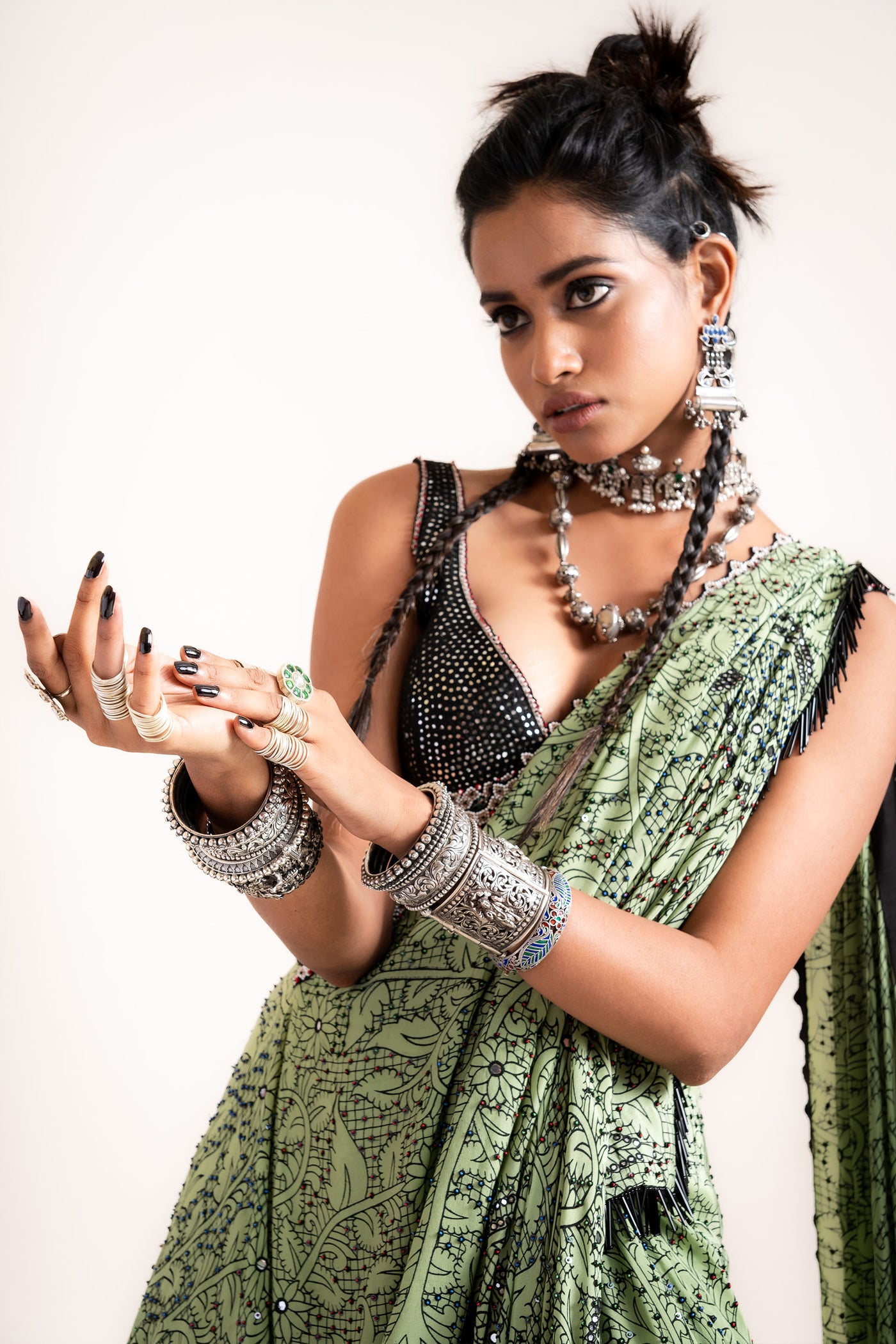 Nupur Kanoi Pre-Draped Sari With Blouse Set green designer fashion online shopping melange singapore