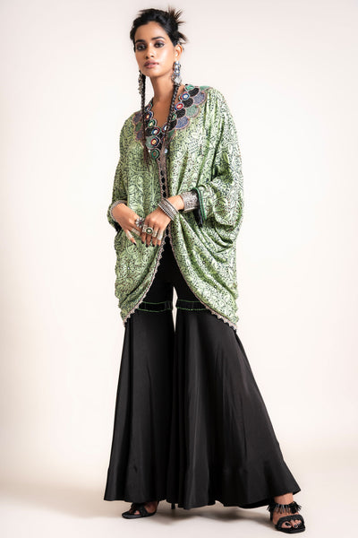 Nupur Kanoi Short-Kite With Gharara Set green designer fashion online shopping melange singapore