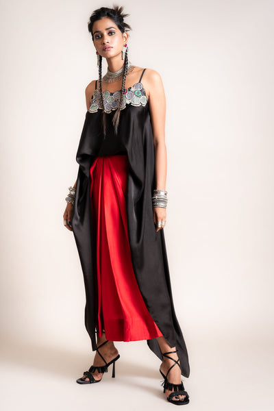 Nupur Kanoi Singlet Top With Lungi Set red designer fashion online shopping melange singapore