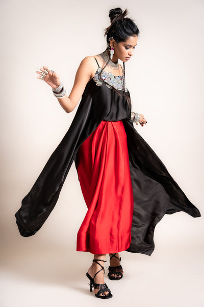 Nupur Kanoi Singlet Top With Lungi Set red designer fashion online shopping melange singapore