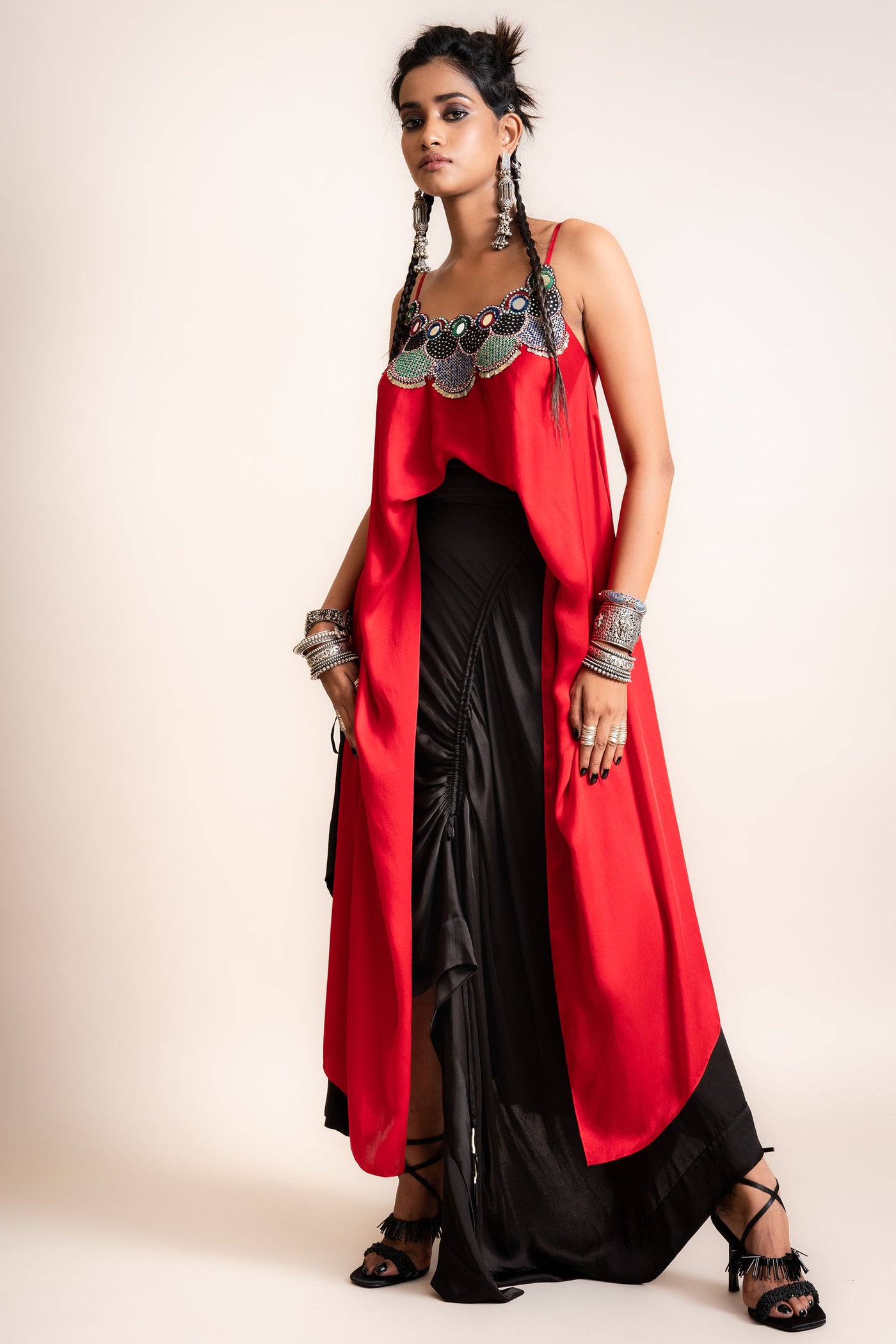 Nupur Kanoi Singlet Top With Skirt Set red designer fashion online shopping melange singapore