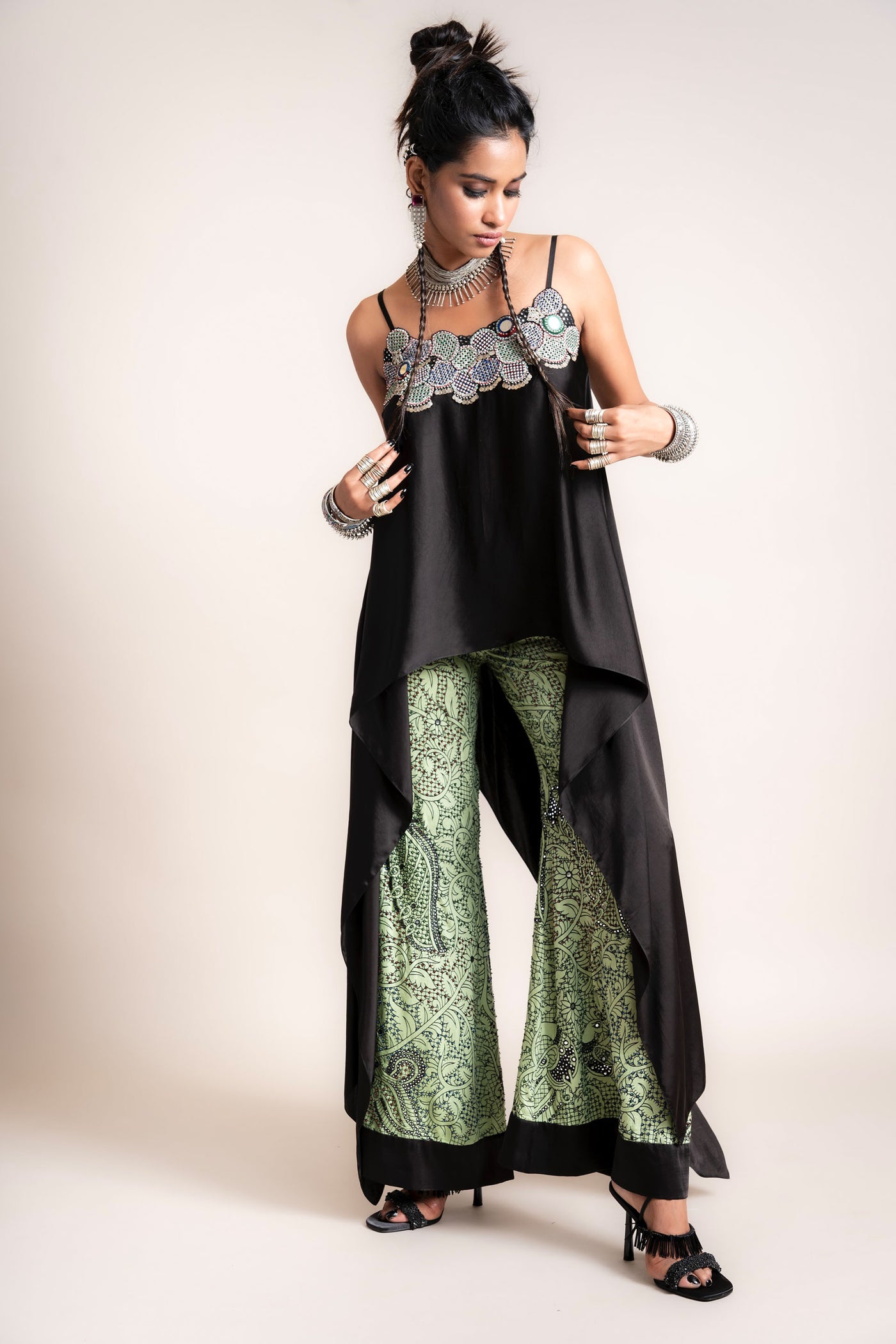 Nupur Kanoi Singlet With Bell Bottom Pants Set green designer fashion online shopping melange singapore