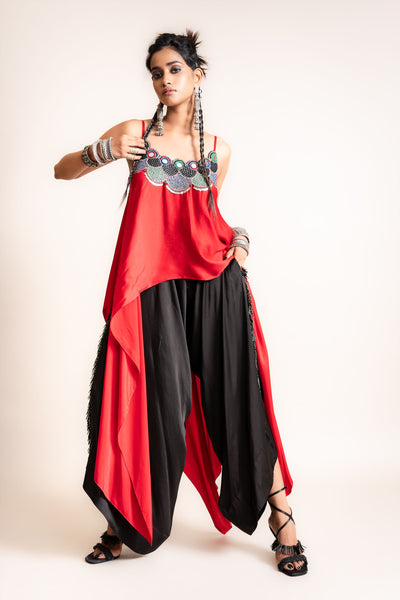 Nupur Kanoi Singlet With Drape Pants Set red designer fashion online shopping melange singapore