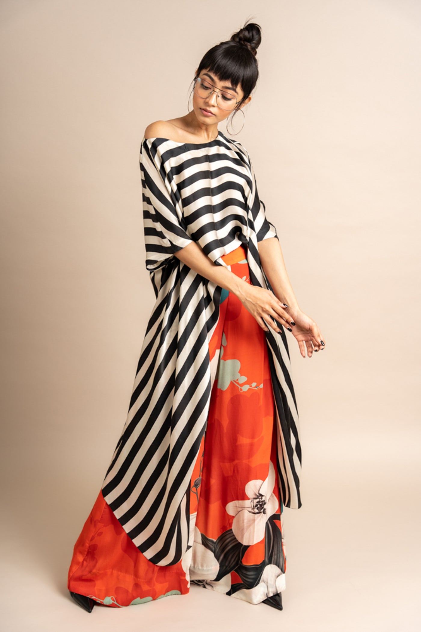 Nupur Kanoi Off shoulder top with A-line pants Orange Online Shopping Melange Singapore Indian Designer Wear