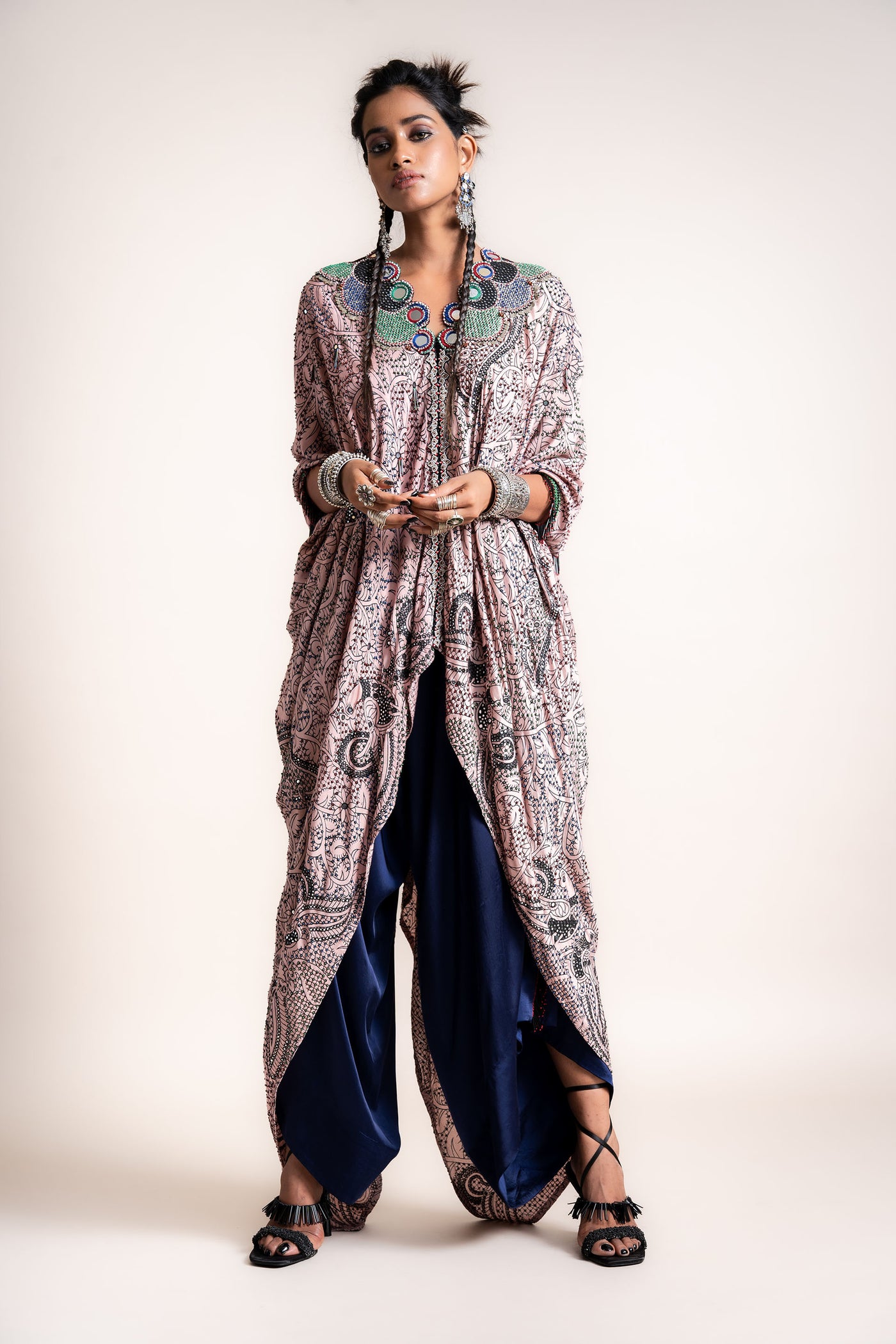 Nupur Kanoi Tail-Coat With Drape Pants Set pink designer fashion online shopping melange singapore