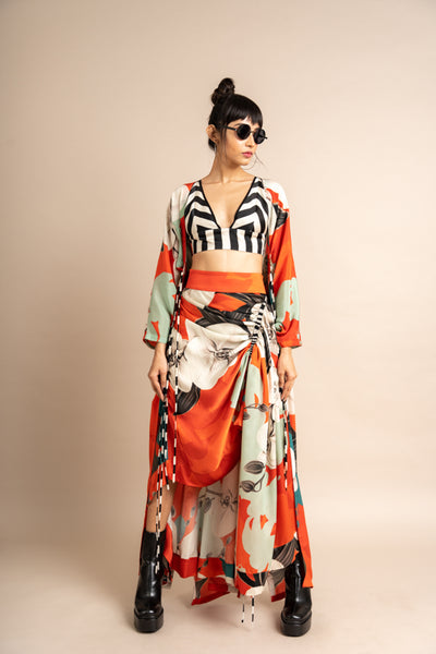Nupur Kanoi Jacket With Skirt and Bra Top Orange Online Shopping Melange Singapore Indian Designer Wear