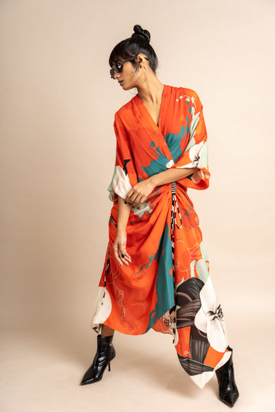 Nupur Kanoi Wrap Dress Orange Online Shopping Melange Singapore Indian Designer Wear