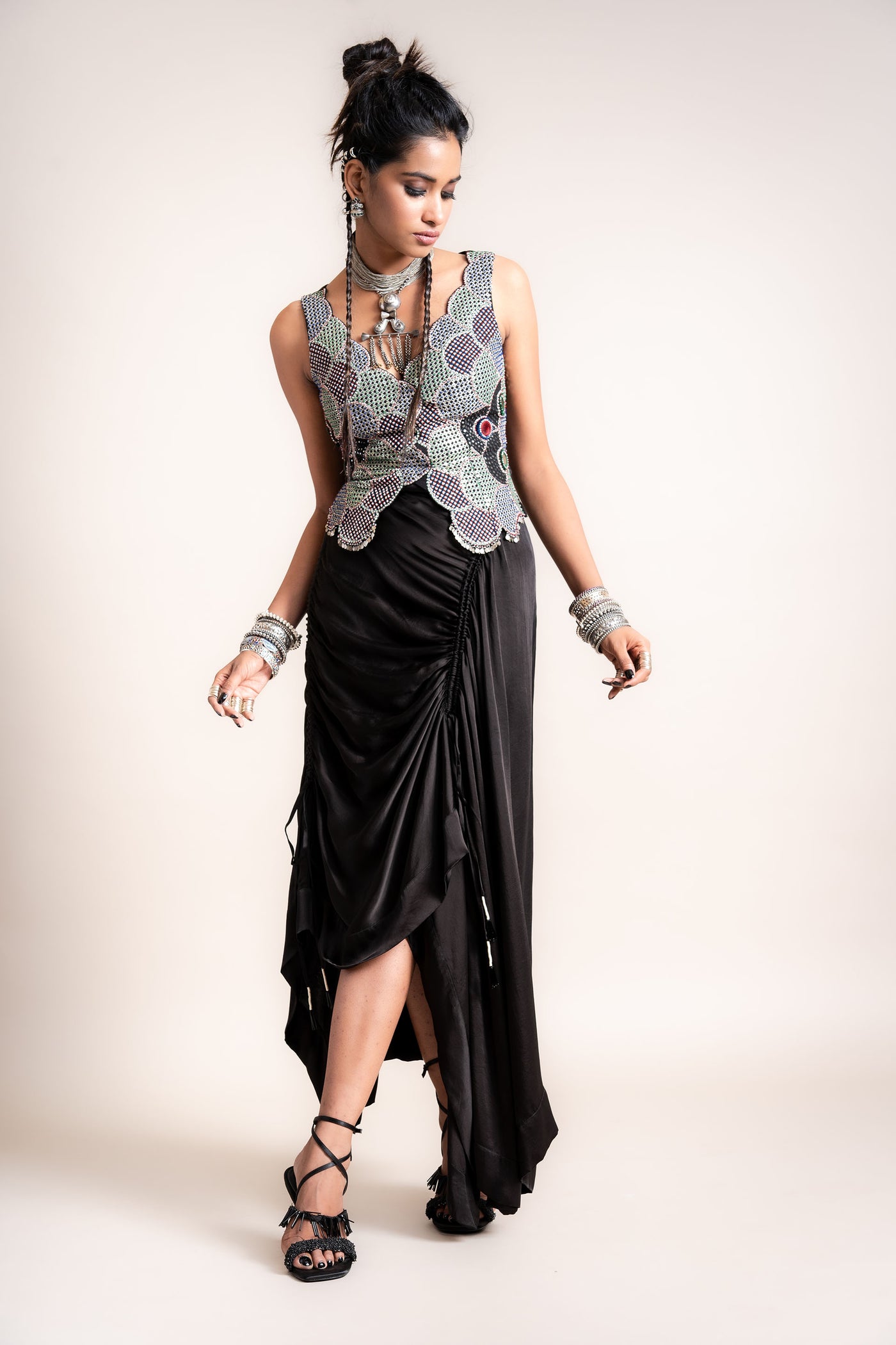 Nupur Kanoi Waist-Coat With Skirt Set black designer fashion online shopping melange singapore