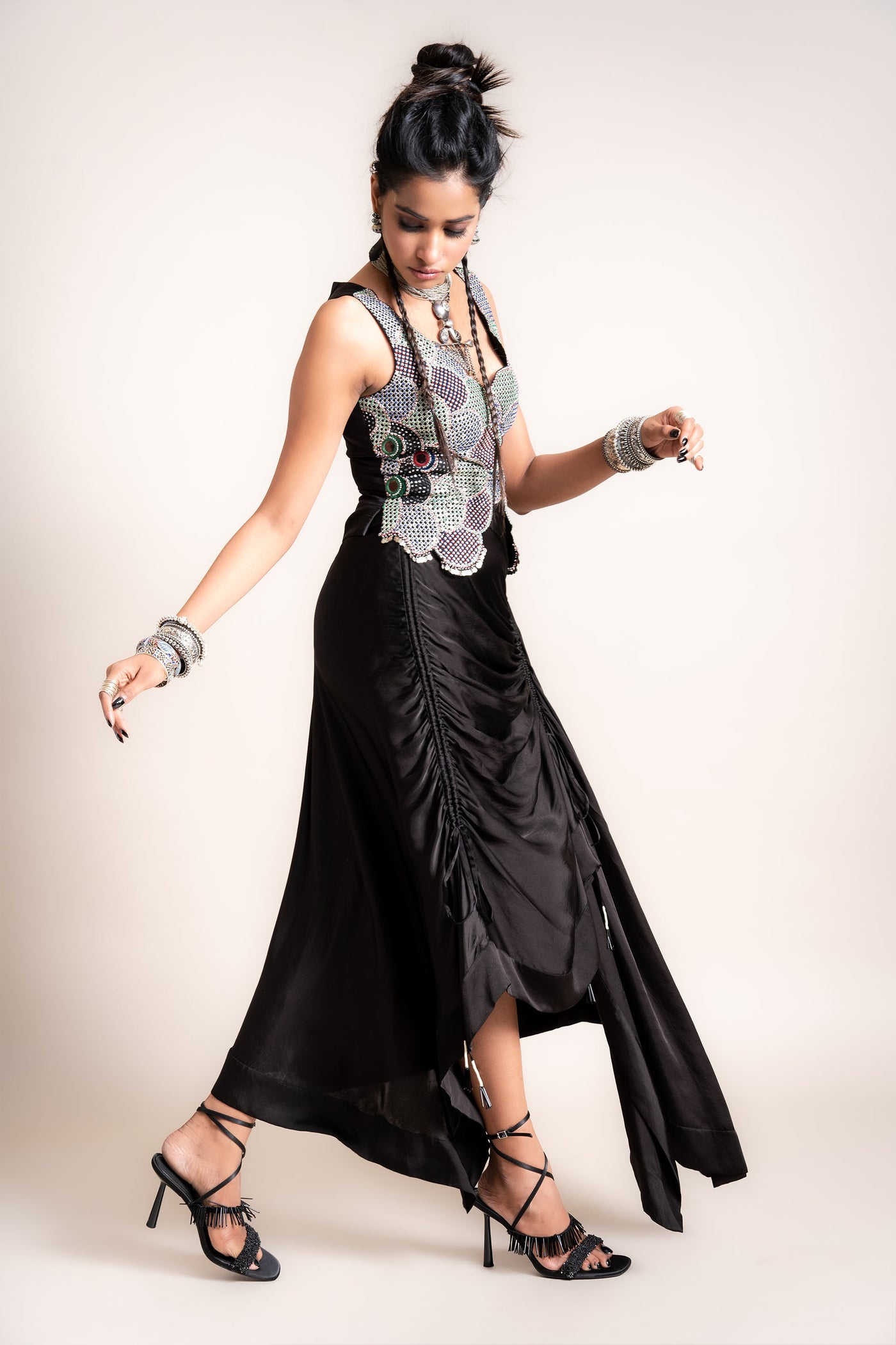 Nupur Kanoi Waist-Coat With Skirt Set black designer fashion online shopping melange singapore
