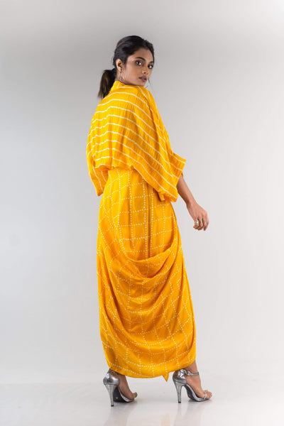 Yellow Kaftan Cowl Wrap Dress