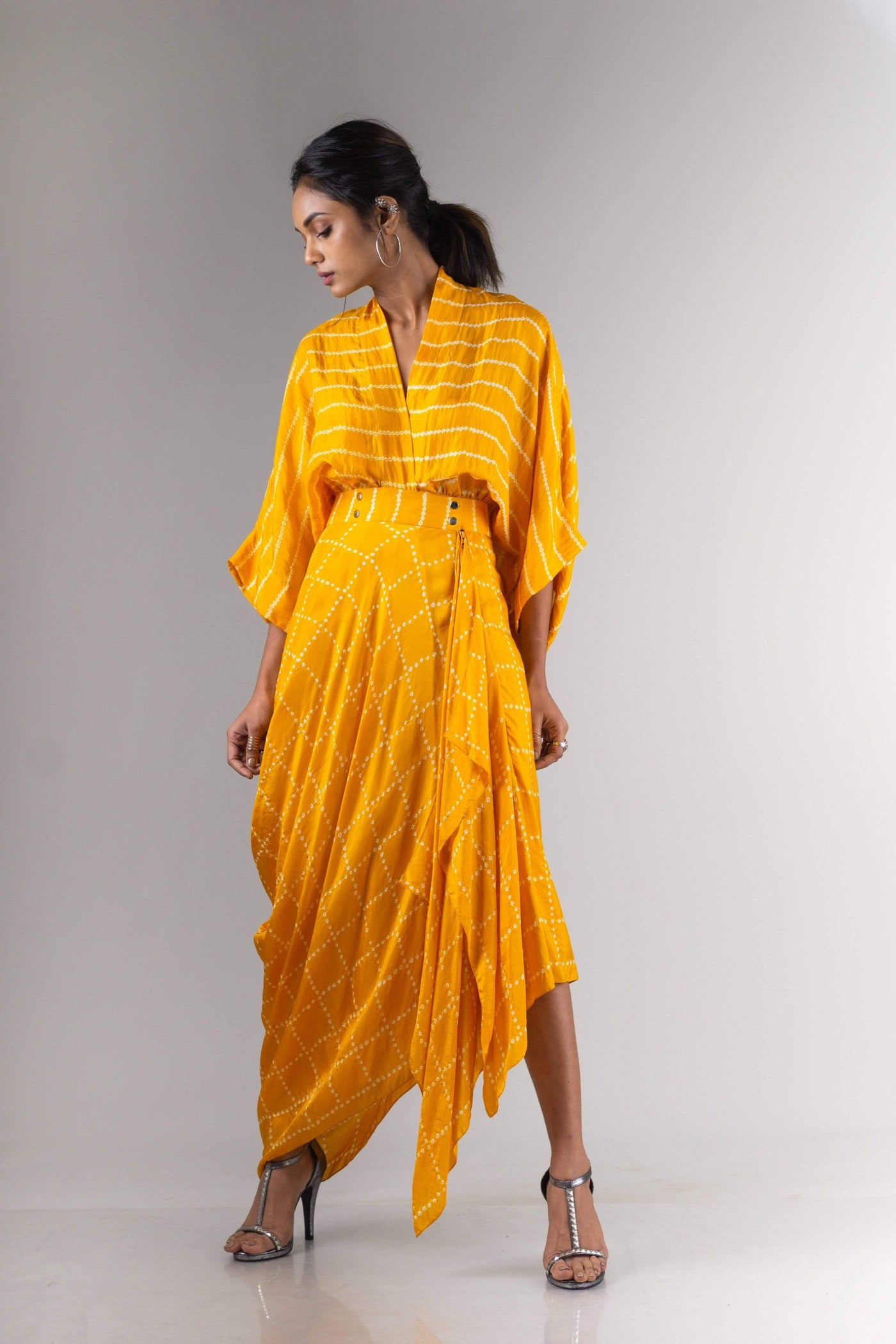 Yellow Kaftan Cowl Wrap Dress