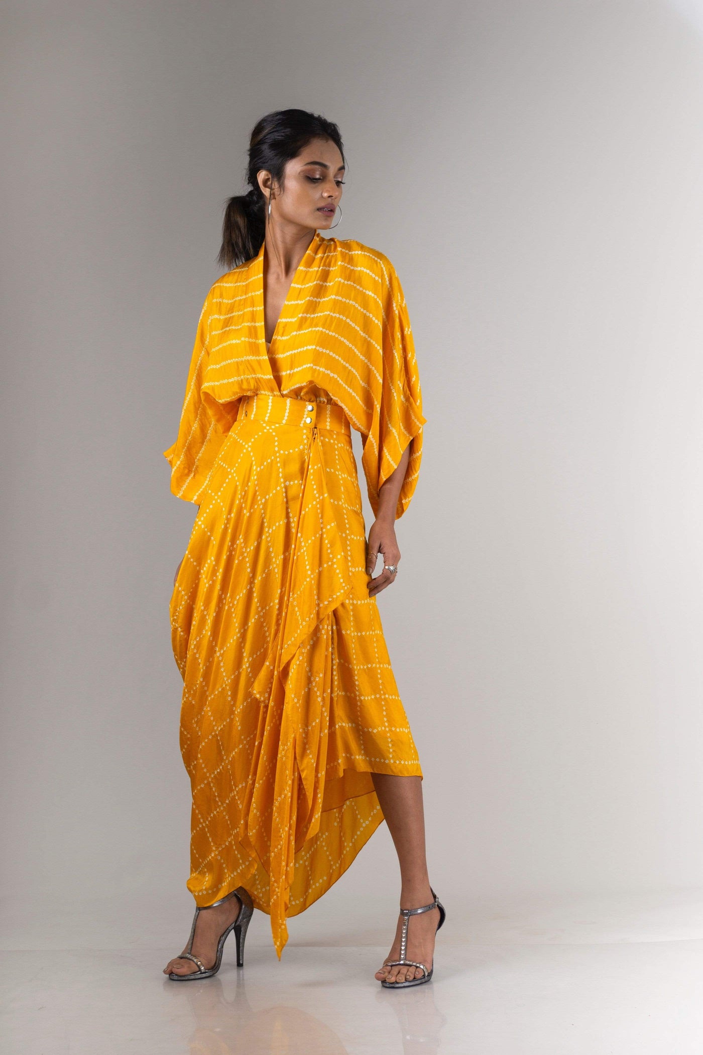 Yellow Kaftan Cowl Wrap Dress