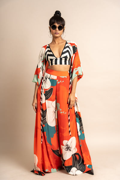 Nupur Kanoi Jacket and Bra Top With Pants Orange Online Shopping Melange Singapore Indian Designer Wear