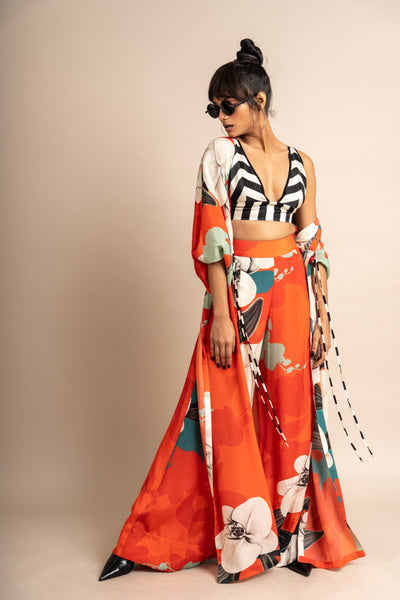 Nupur Kanoi Jacket and Bra Top With Pants Orange Online Shopping Melange Singapore Indian Designer Wear
