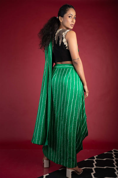 Nupur Kanoi Cowl Saree With French Knot Blouse Dress green festive fusion indian designer wear online shopping melange singapore