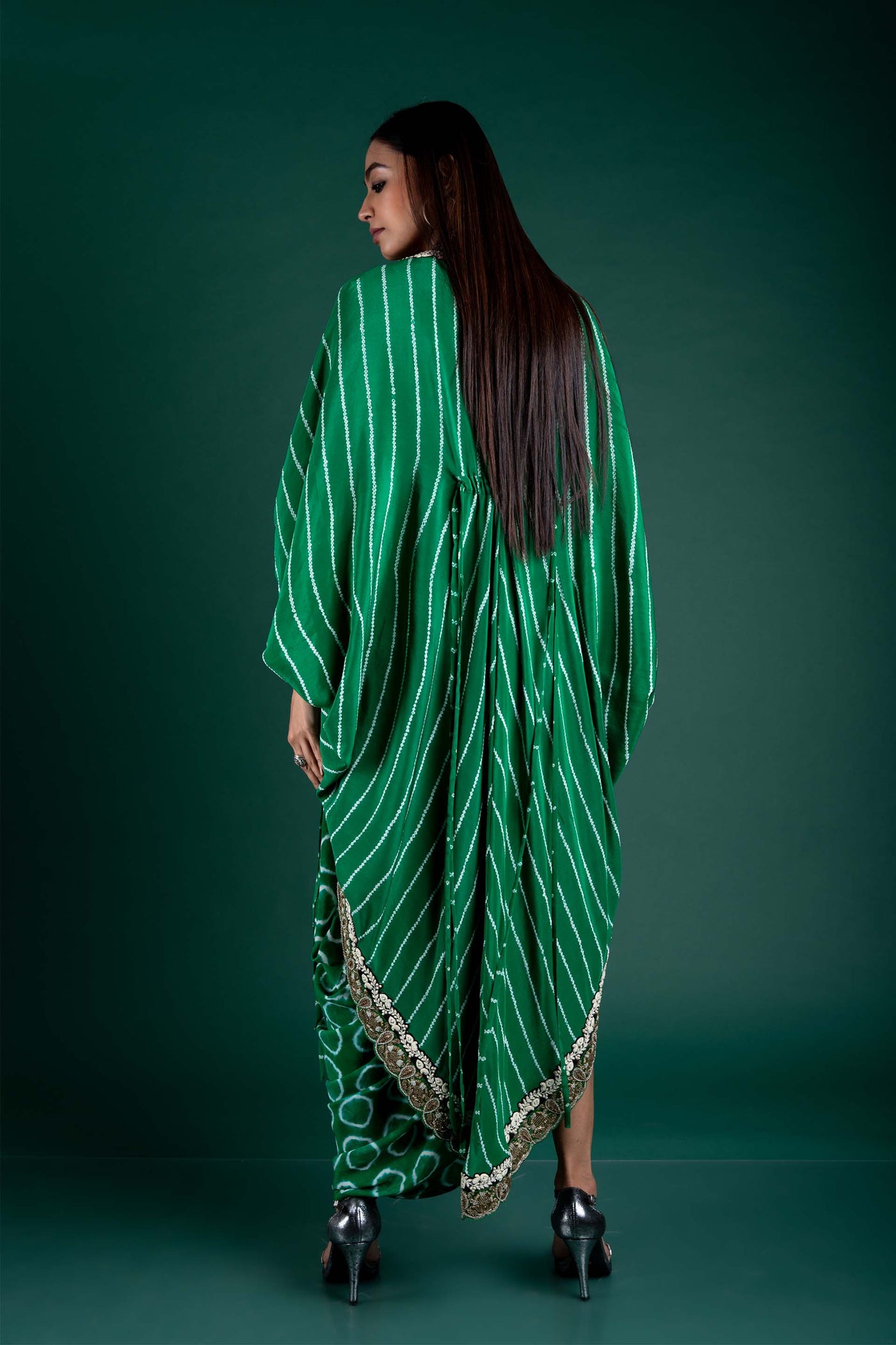 Nupur Kanoi Gather Kite Jacket With Sack Dress green festive fusion indian designer wear online shopping melange singapore