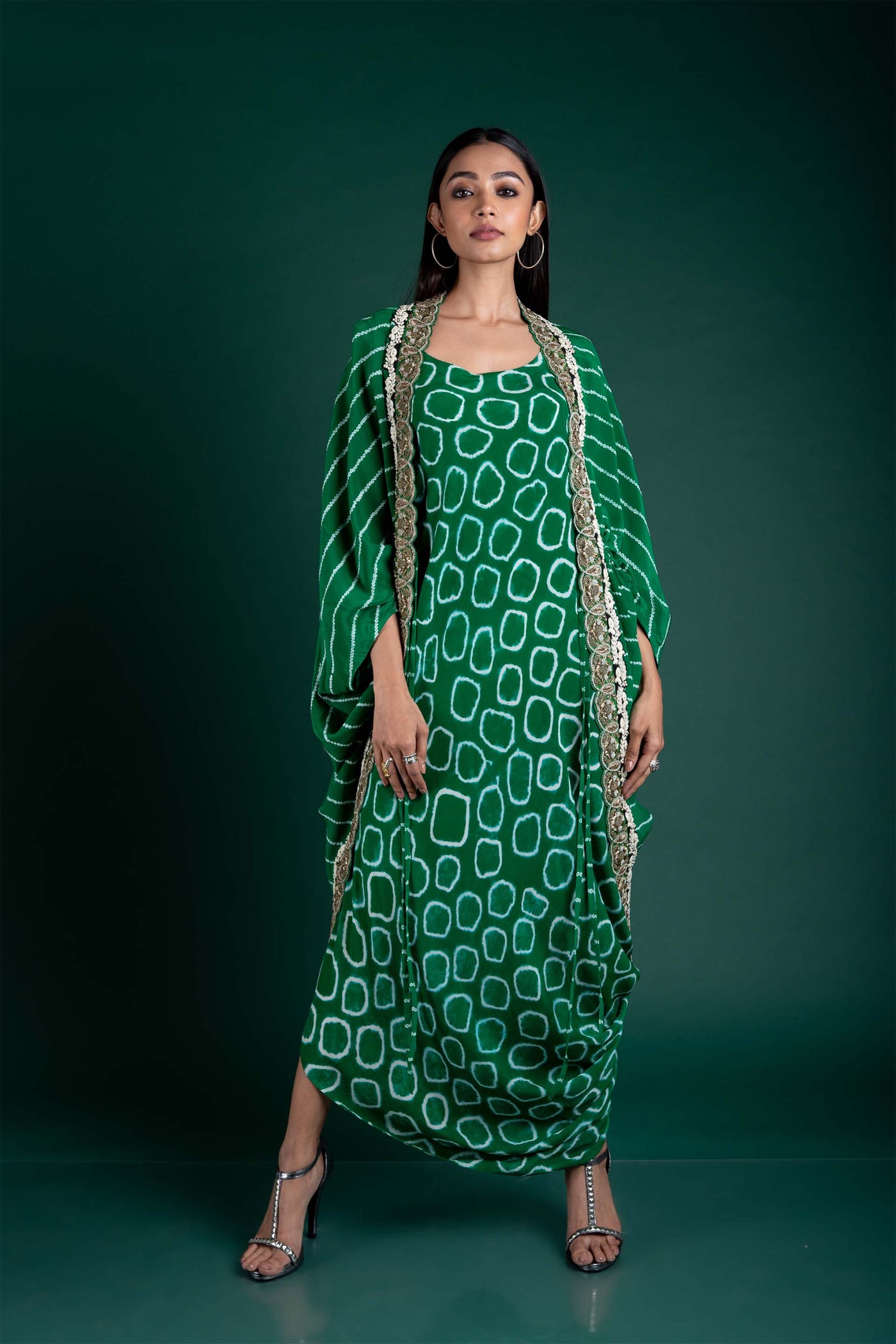 Nupur Kanoi Gather Kite Jacket With Sack Dress green festive fusion indian designer wear online shopping melange singapore