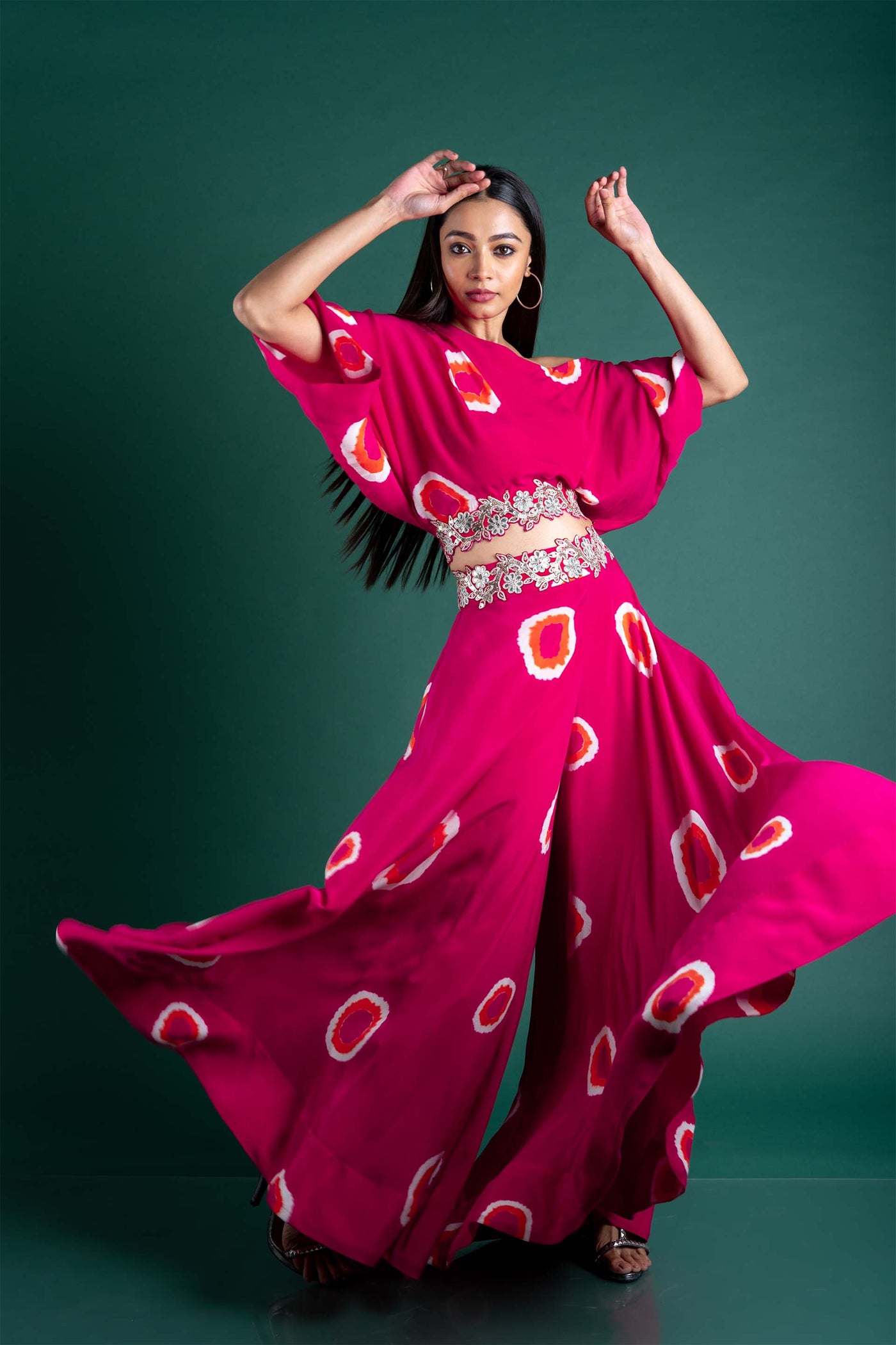 Nupur Kanoi Off Shoulder Cape With Circular Pant Set festive fusion indian designer wear pink online shopping melange singapore