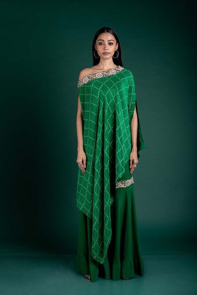 Nupur kanoi Off-Shoulder Cape With Gharara Dress green festive fusion indian designer wear online shopping melange singapore