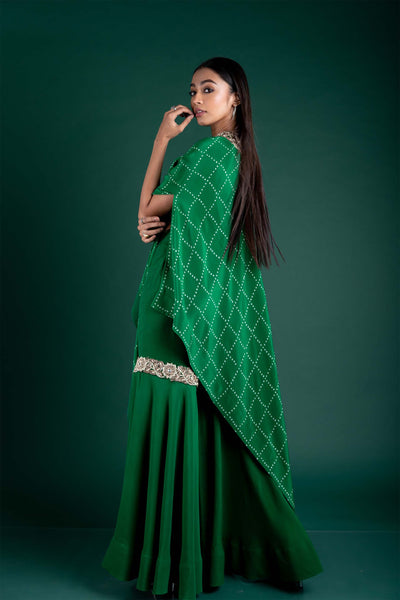 Nupur kanoi Off-Shoulder Cape With Gharara Dress green festive fusion indian designer wear online shopping melange singapore