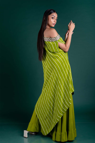 Nupur kanoi Off-Shoulder Cape With Gharara Dress festive fusion indian designer wear green online shopping melange singapore