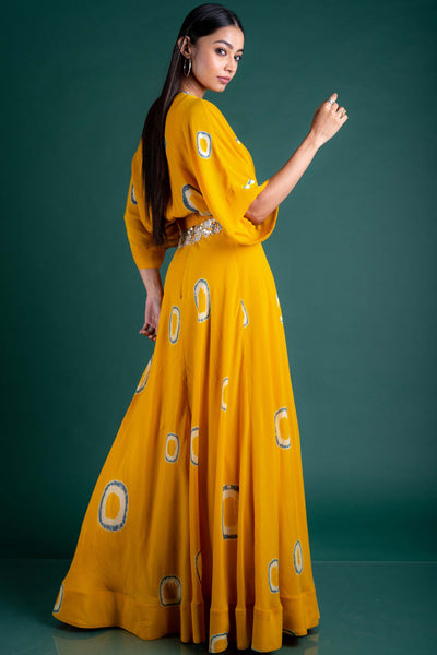 Nupur Kanoi Off Shoulder Top With Lehenga Dress mustard festive fusion indian designer wear online shopping melange singapore