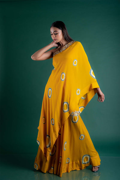 Nupur Kanoi One Shoulder Cape And Gharara Set mustard festive fusion indian designer wear online shopping melange singapore
