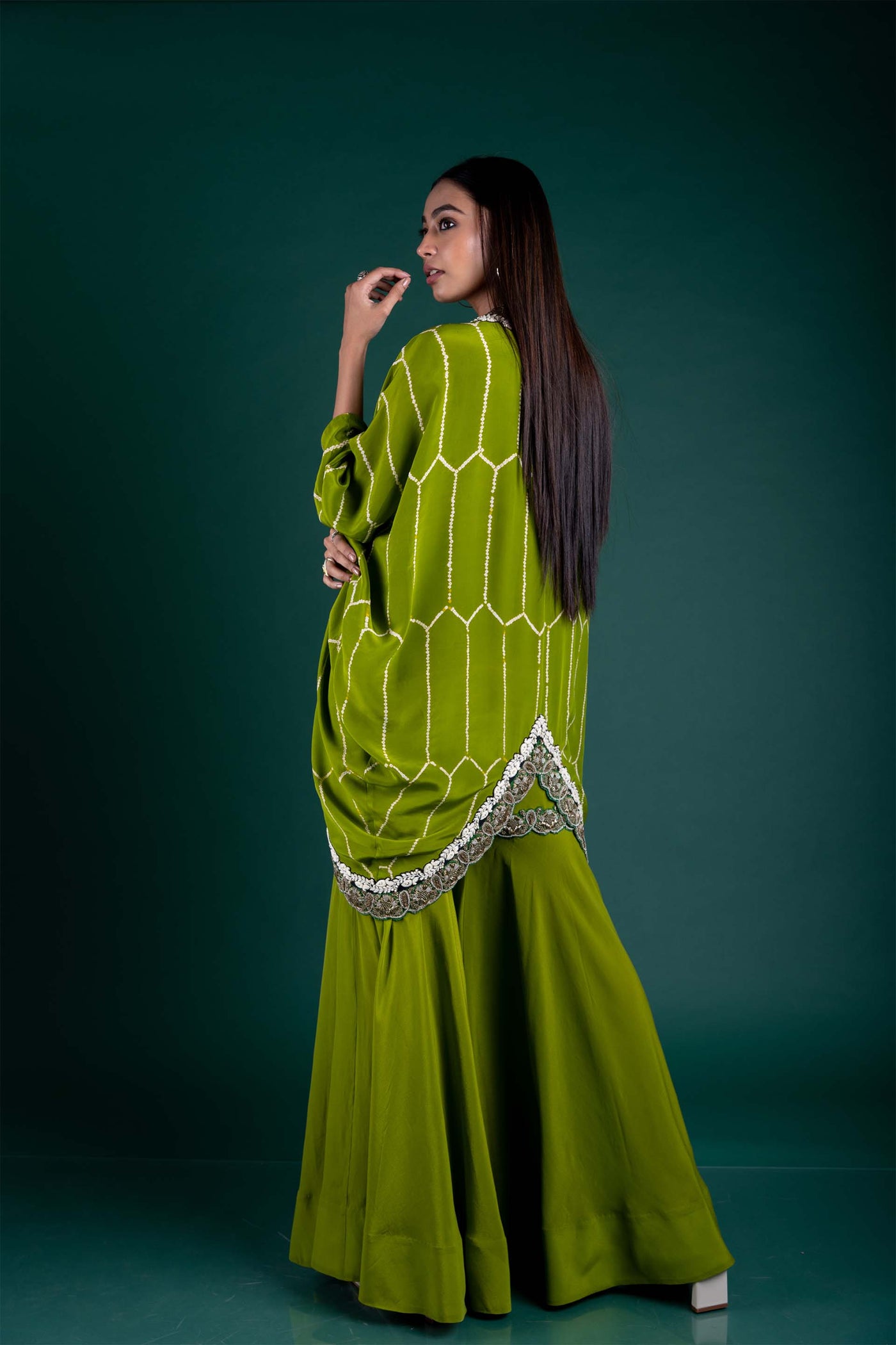 Nupur Kanoi Short Kite Jacket With Gharara Dress green festive fusion indian designer wear online shopping melange singapore