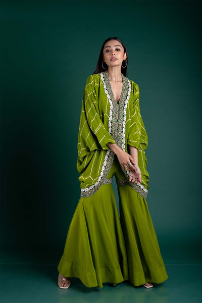 Nupur Kanoi Short Kite Jacket With Gharara Dress green festive fusion indian designer wear online shopping melange singapore