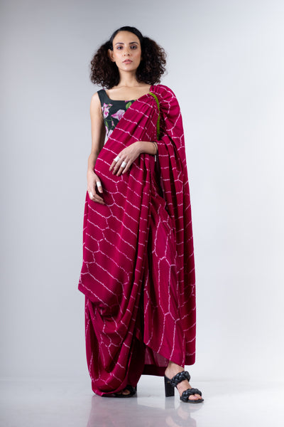 Cowl Saree With Fitted Blouse Set